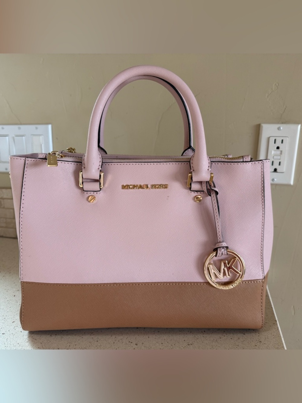 Michael Kors Pink & Tan Two-Tone Leather Satchel